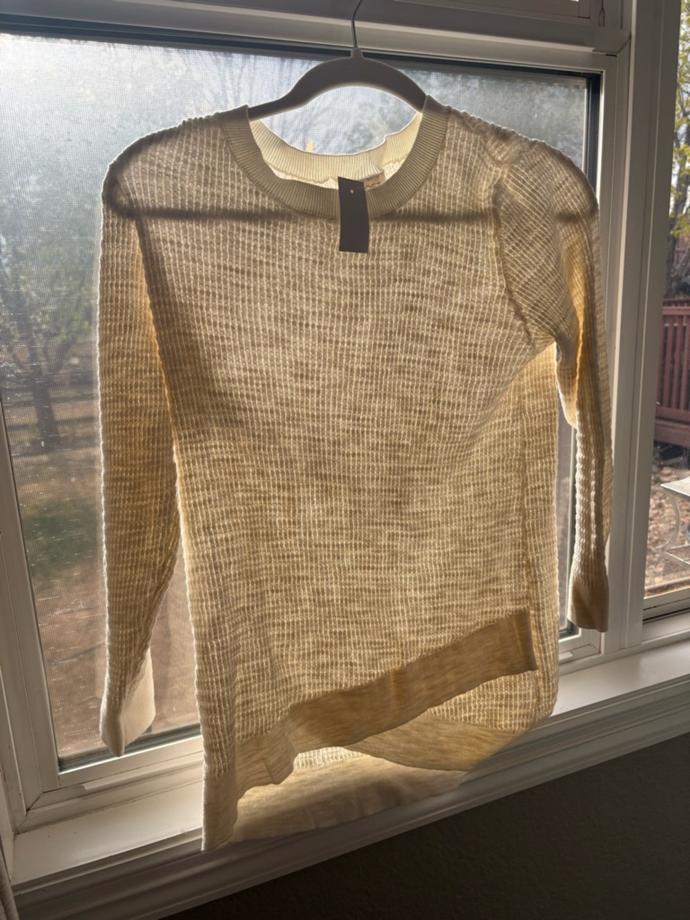 LOFT Cream Ribbed Long Sleeve Top